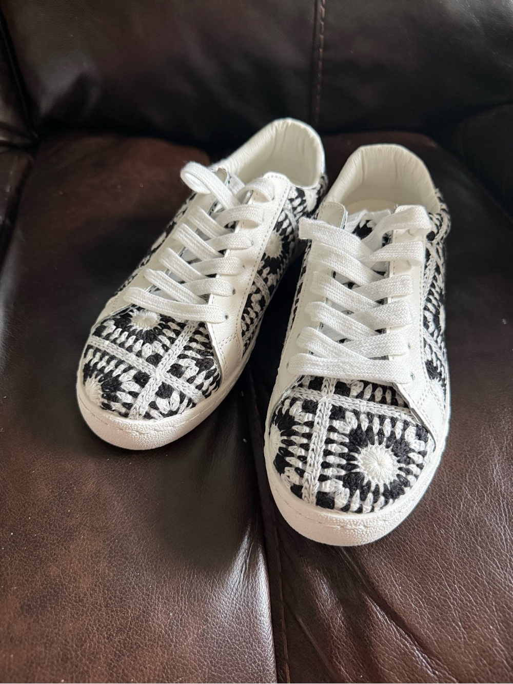 Black & White Crochet Accent Low-Top Sneakers